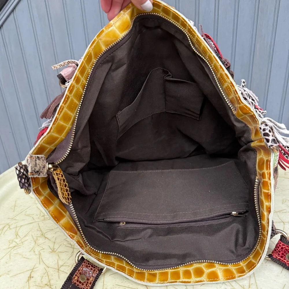 Fringed Multicolor Leather Tote Bag